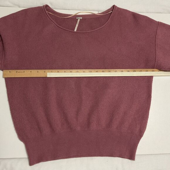 Free People XS Sweater Shadow Crew Mauve Pink Balloon Sleeves Ribbed Oversized - Picture 4 of 8